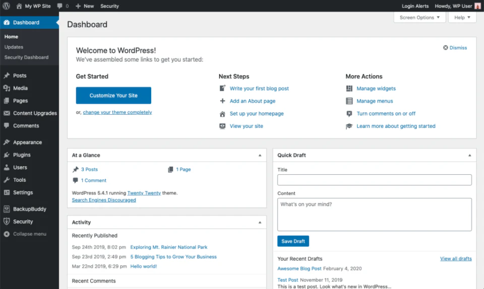 screenshot of WordPress