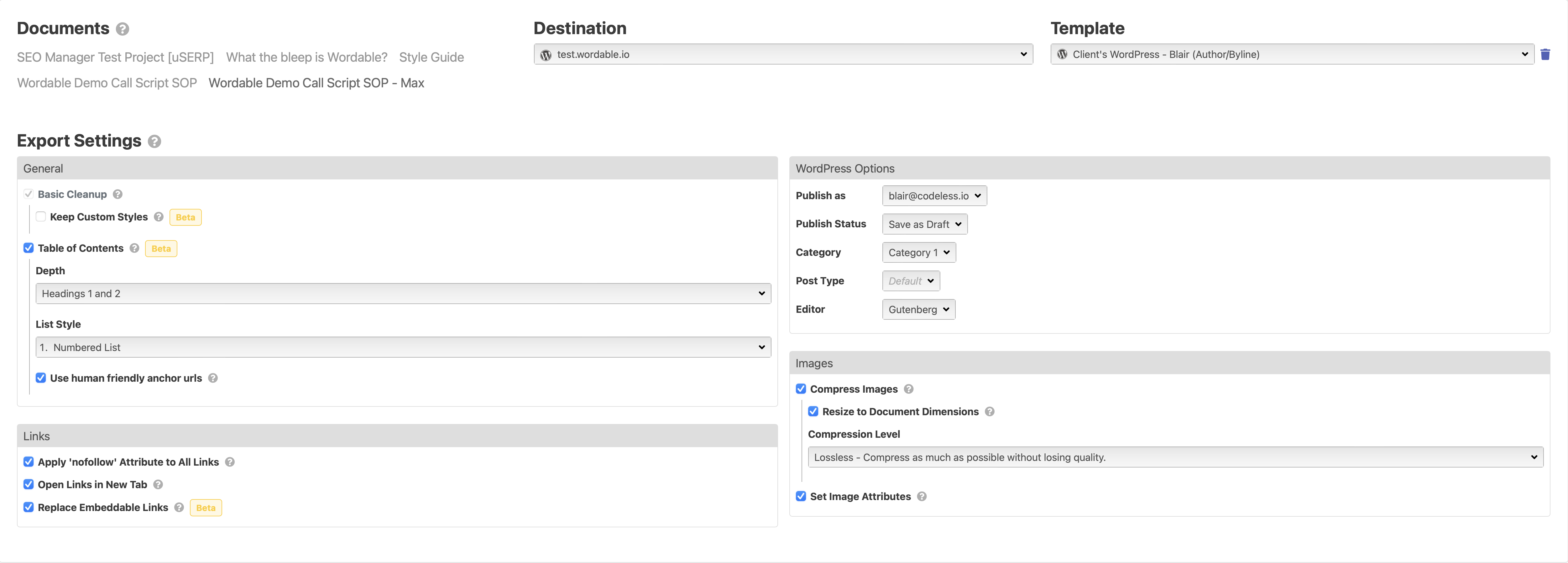 screenshot of Wordable