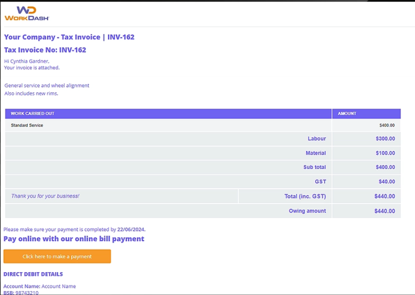 screenshot of WorkDash