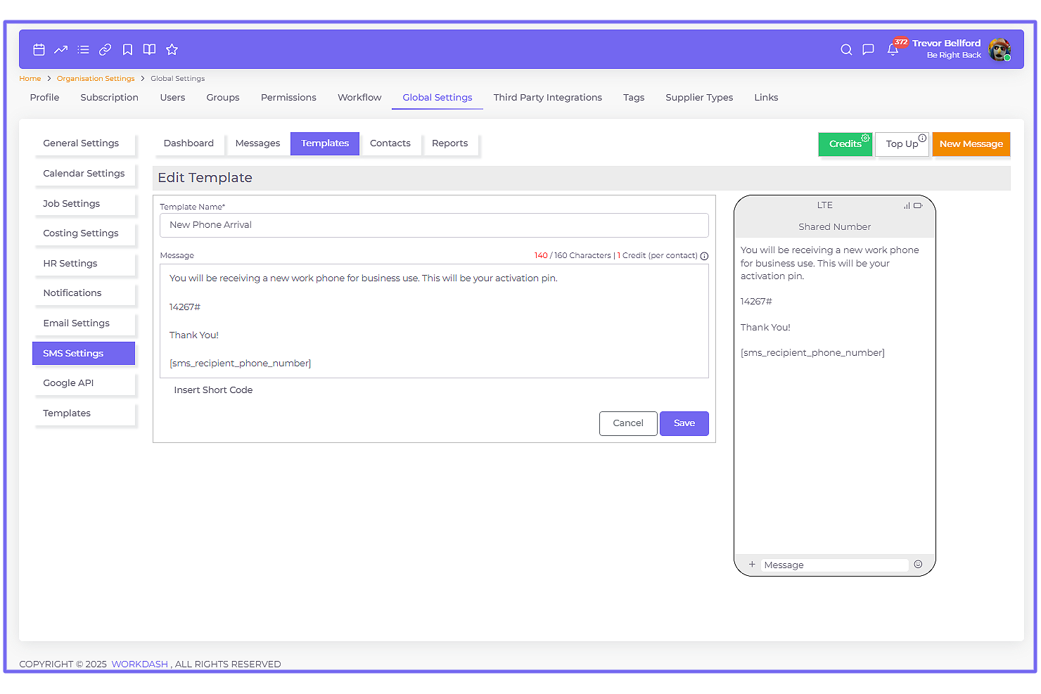 screenshot of WorkDash