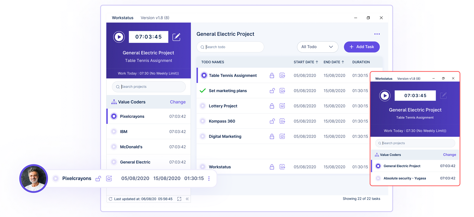 screenshot of WorkStatus