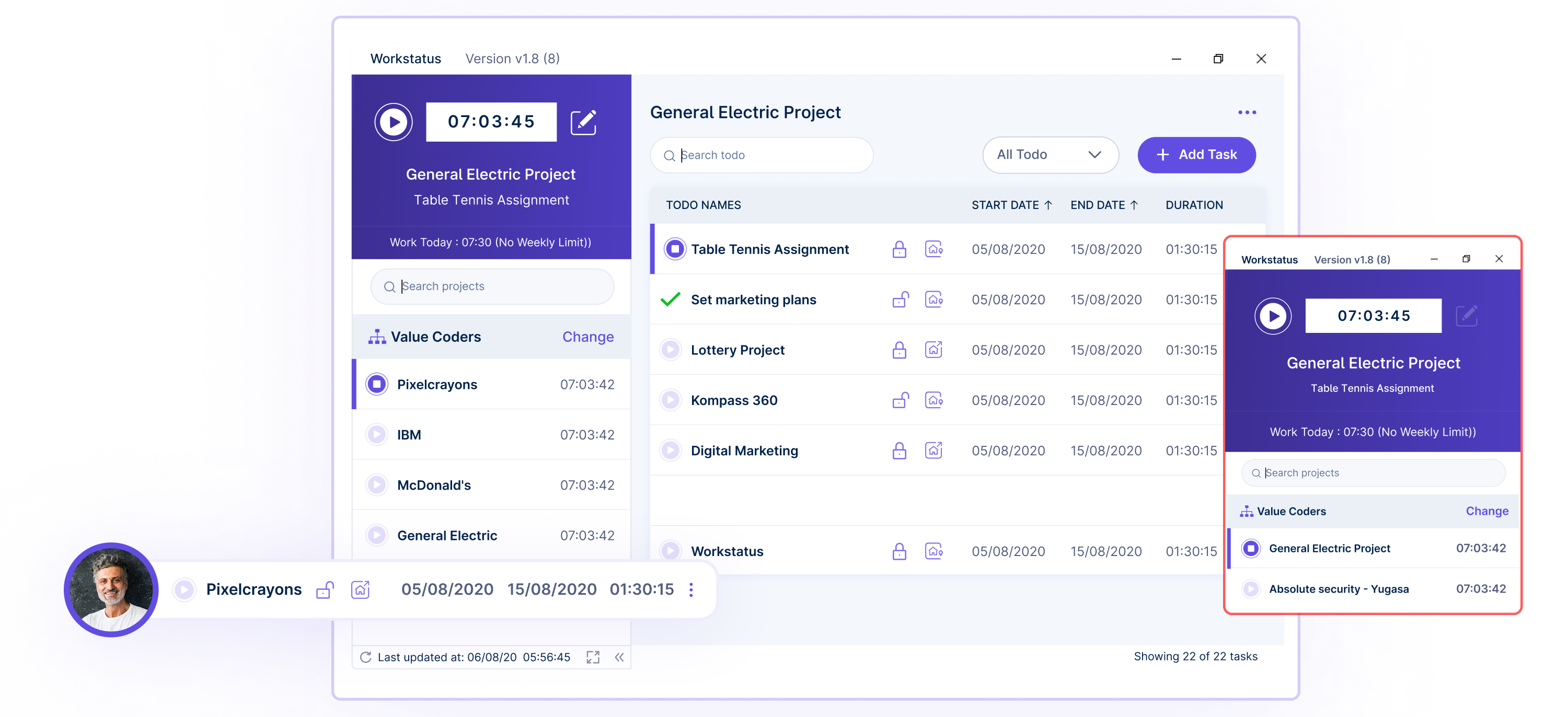 screenshot of WorkStatus