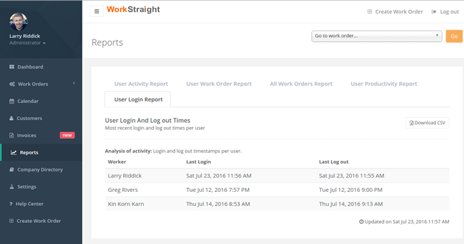 screenshot of WorkStraight