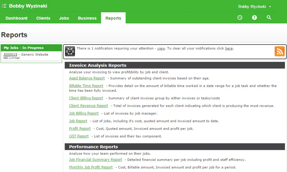 screenshot of WorkflowMax