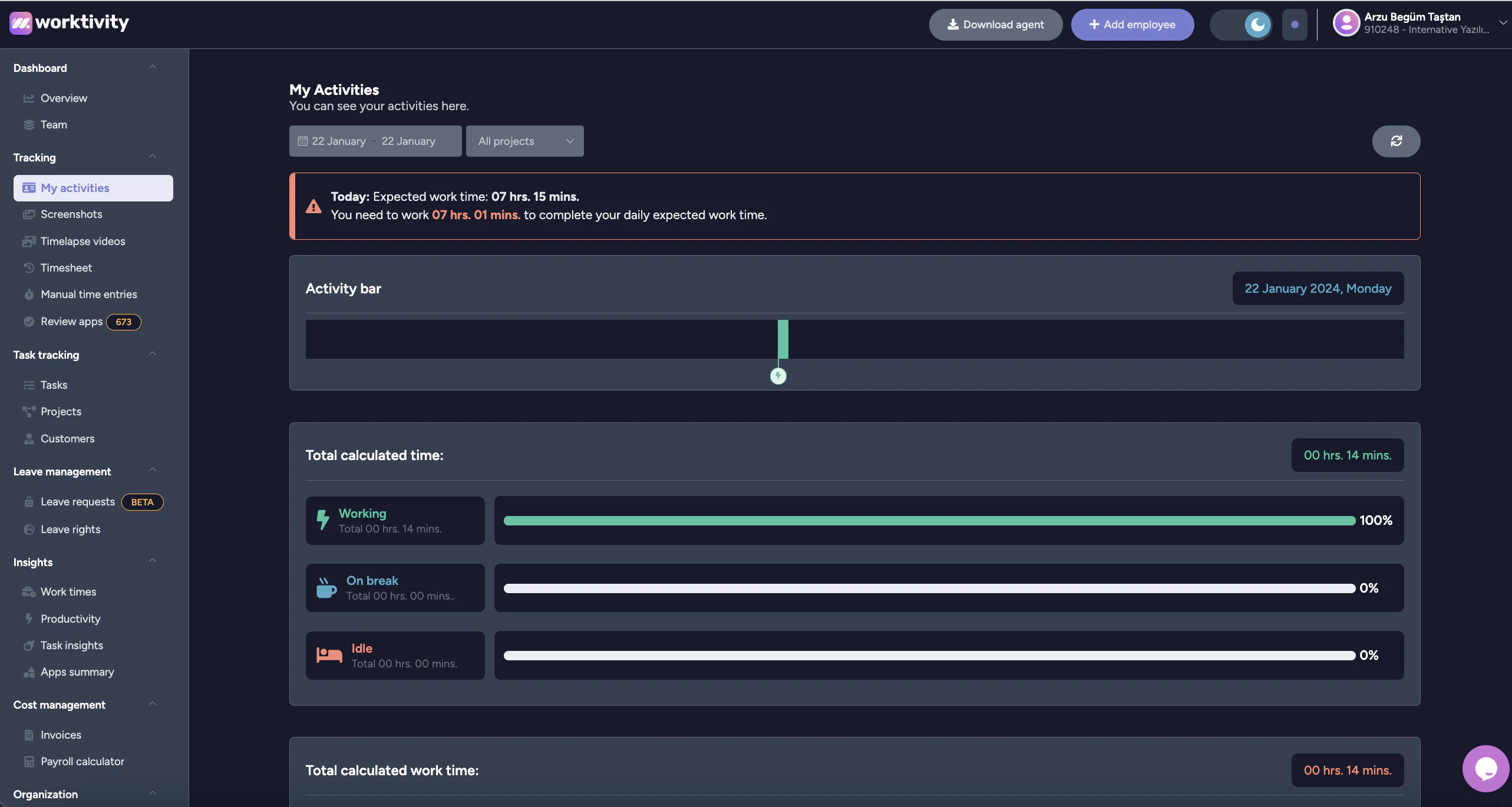 screenshot of Worktivity