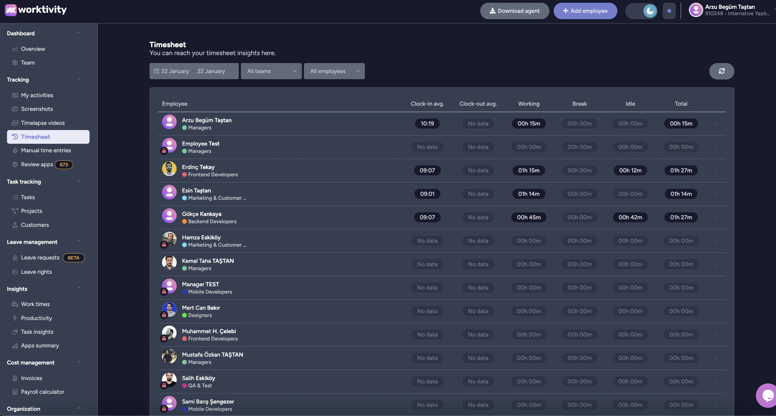 screenshot of Worktivity