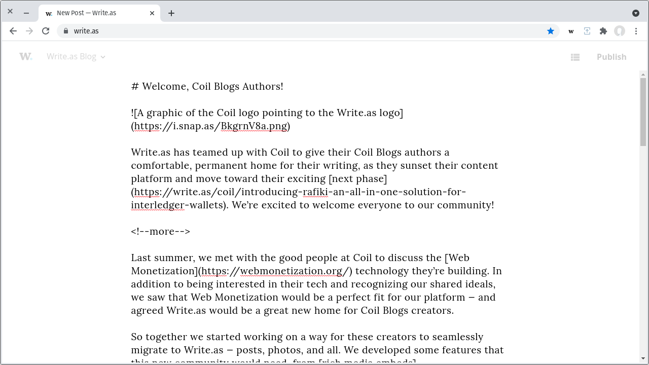 screenshot of Write.as