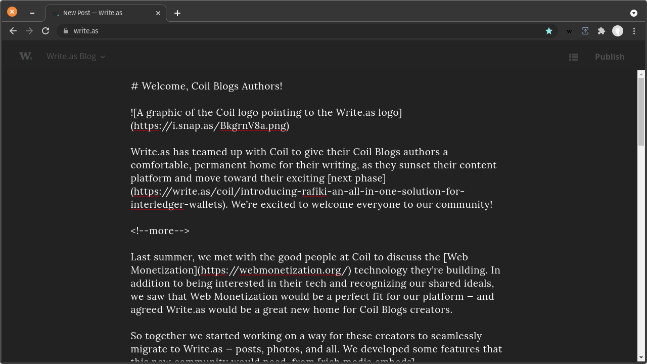 screenshot of Write.as