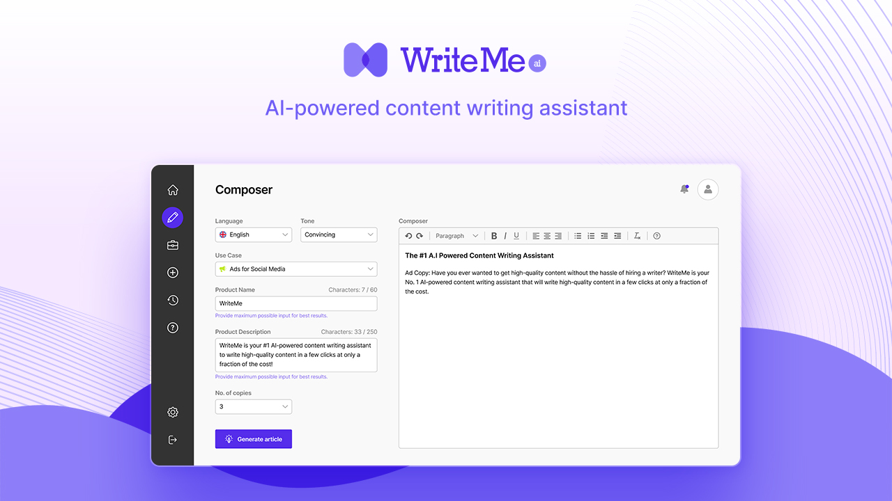 screenshot of WriteMe