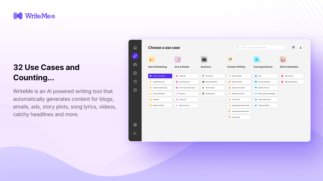 screenshot of WriteMe