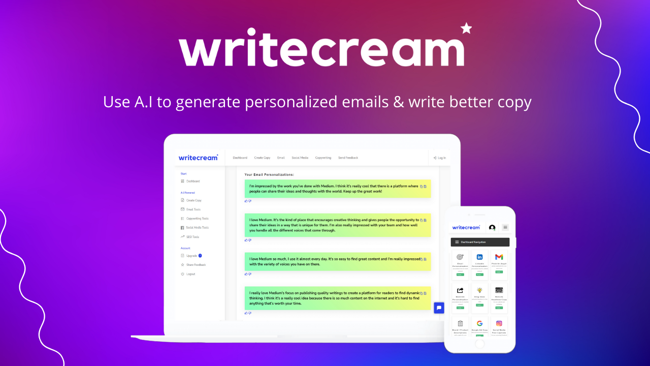 screenshot of Writecream