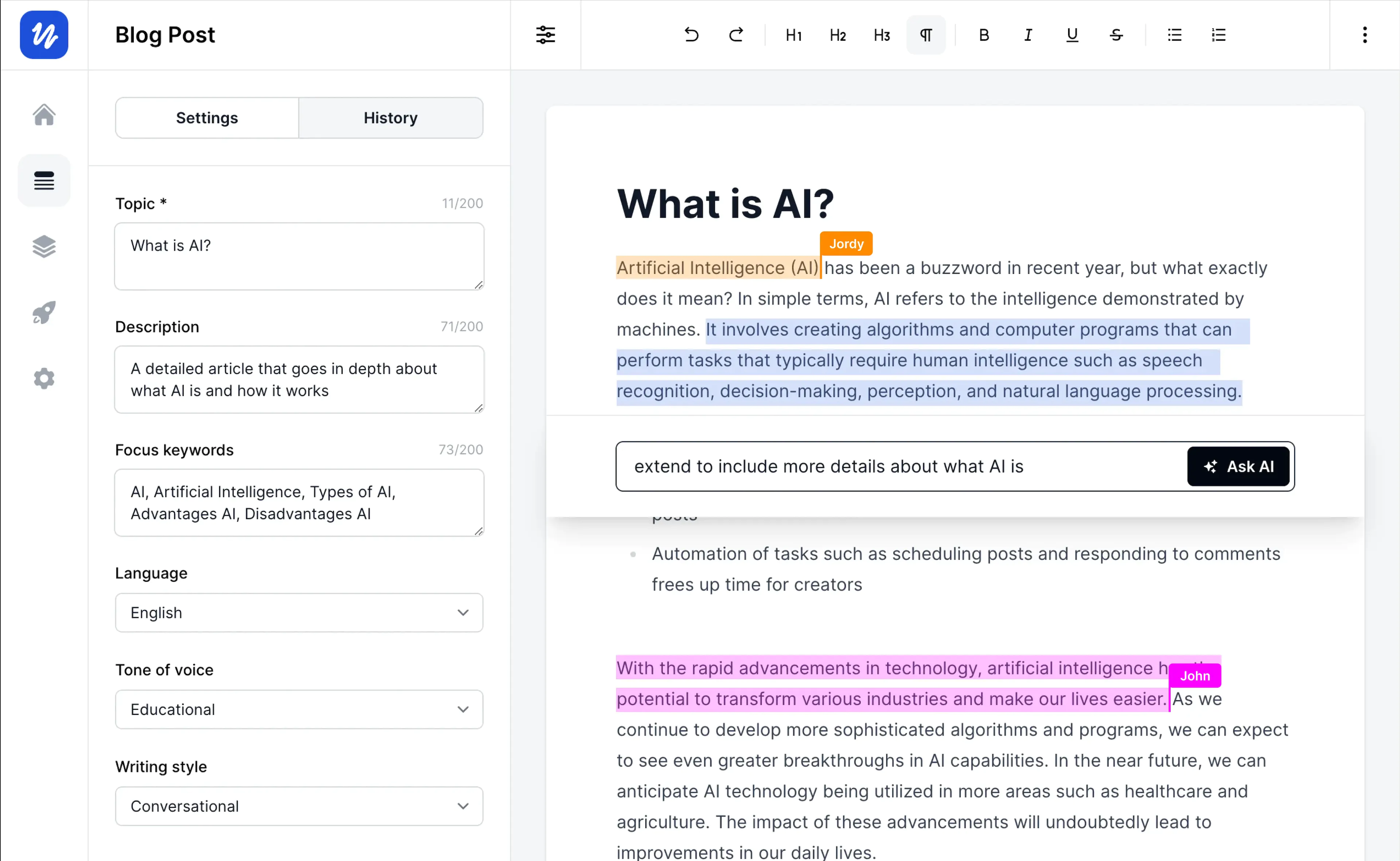 screenshot of Writekit