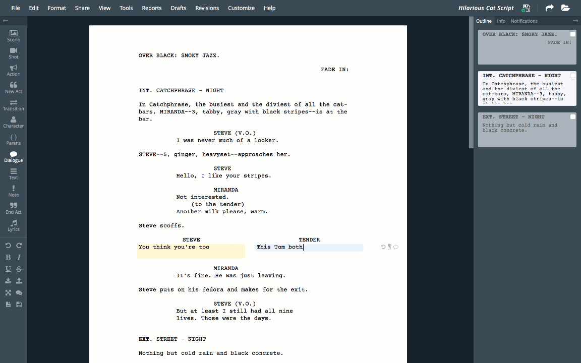 screenshot of WriterDuet