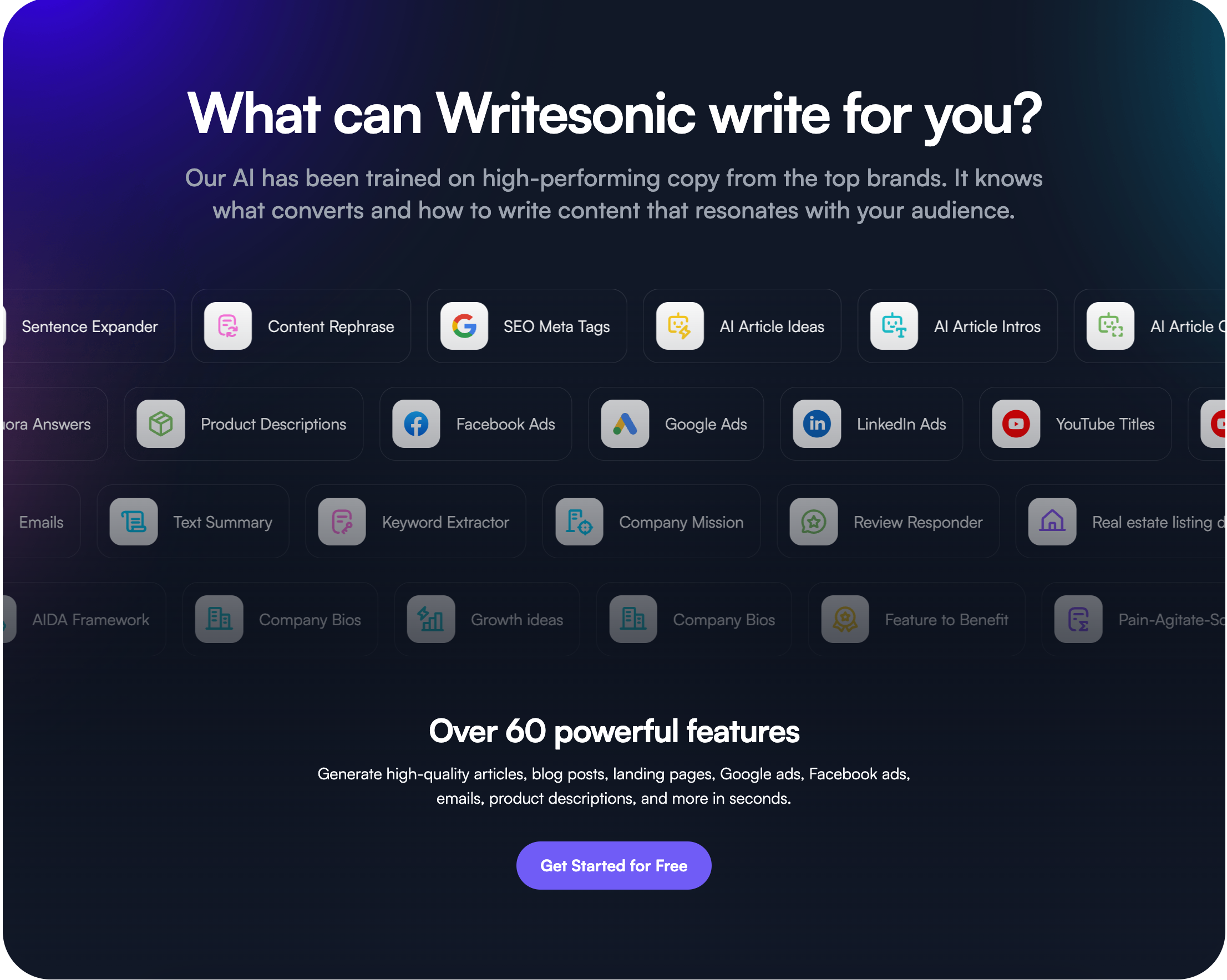 screenshot of Writesonic