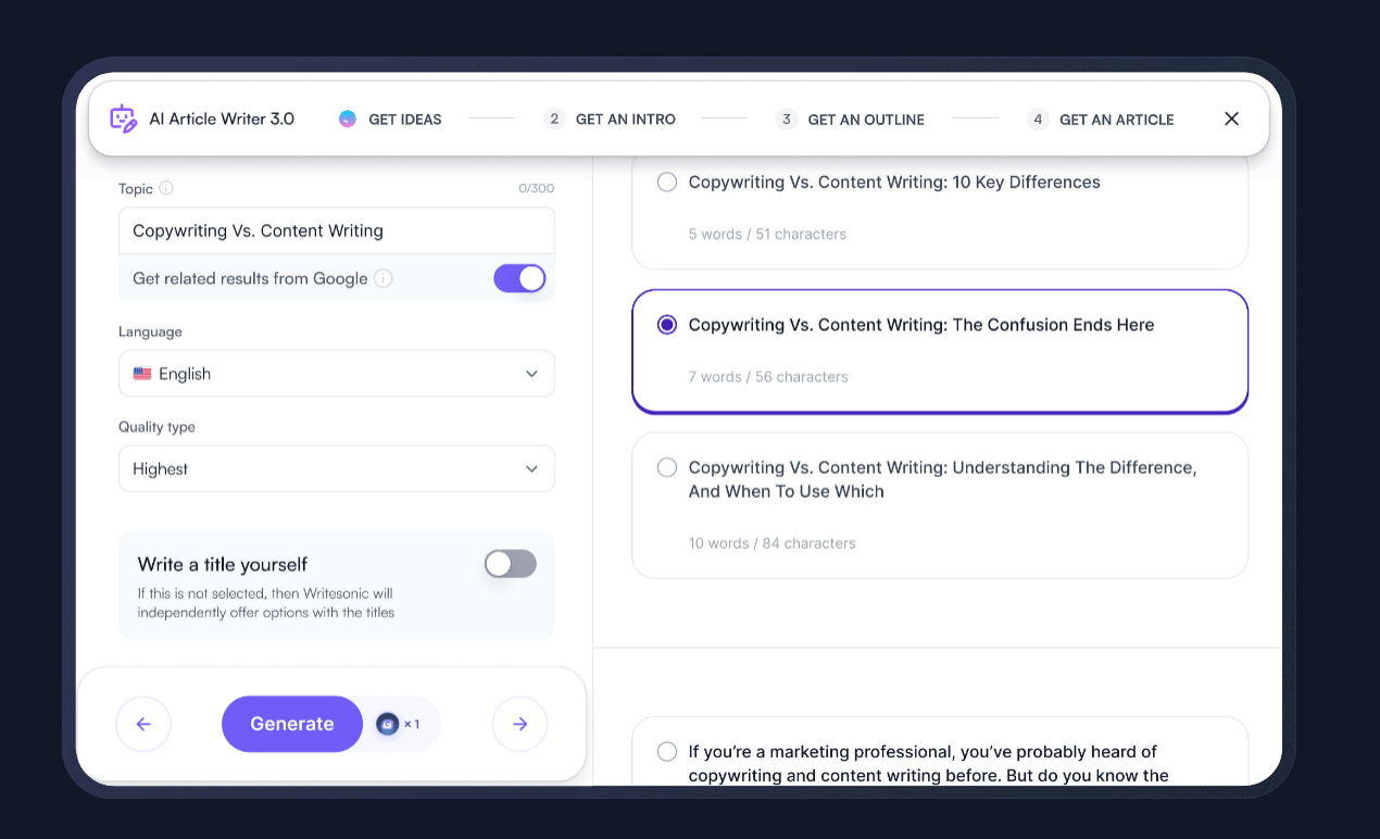 screenshot of Writesonic