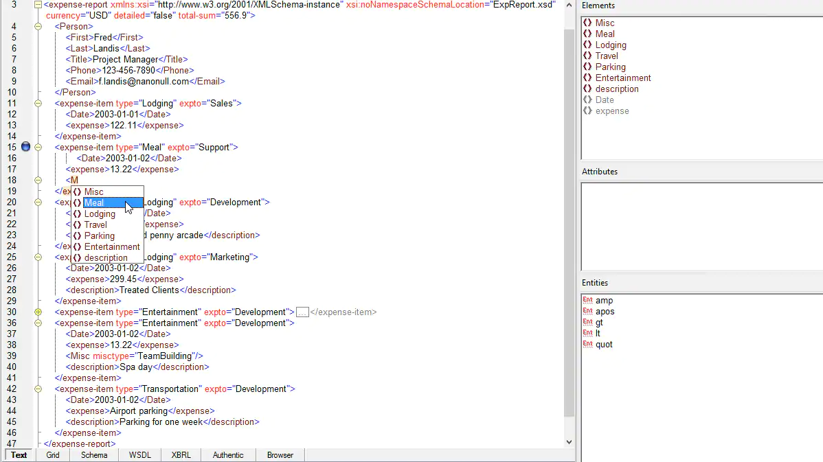 screenshot of XMLSpy