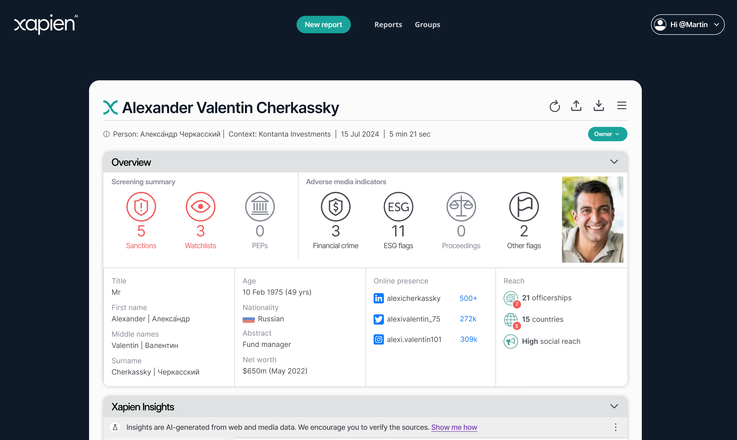 screenshot of Xapien