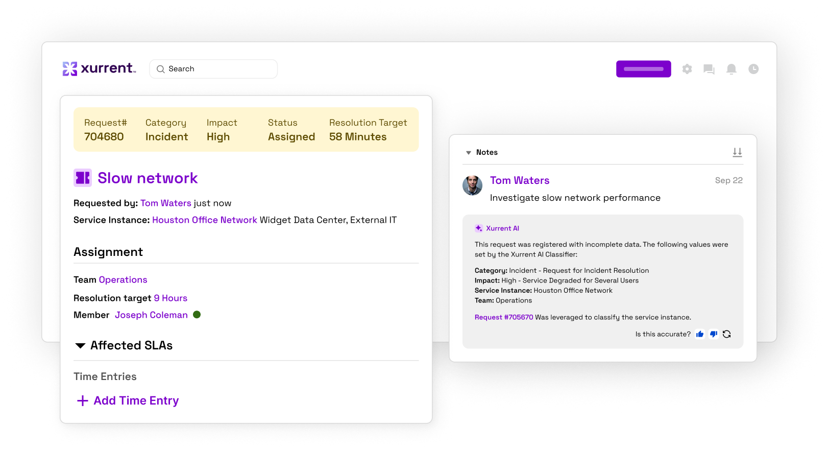 screenshot of Xurrent