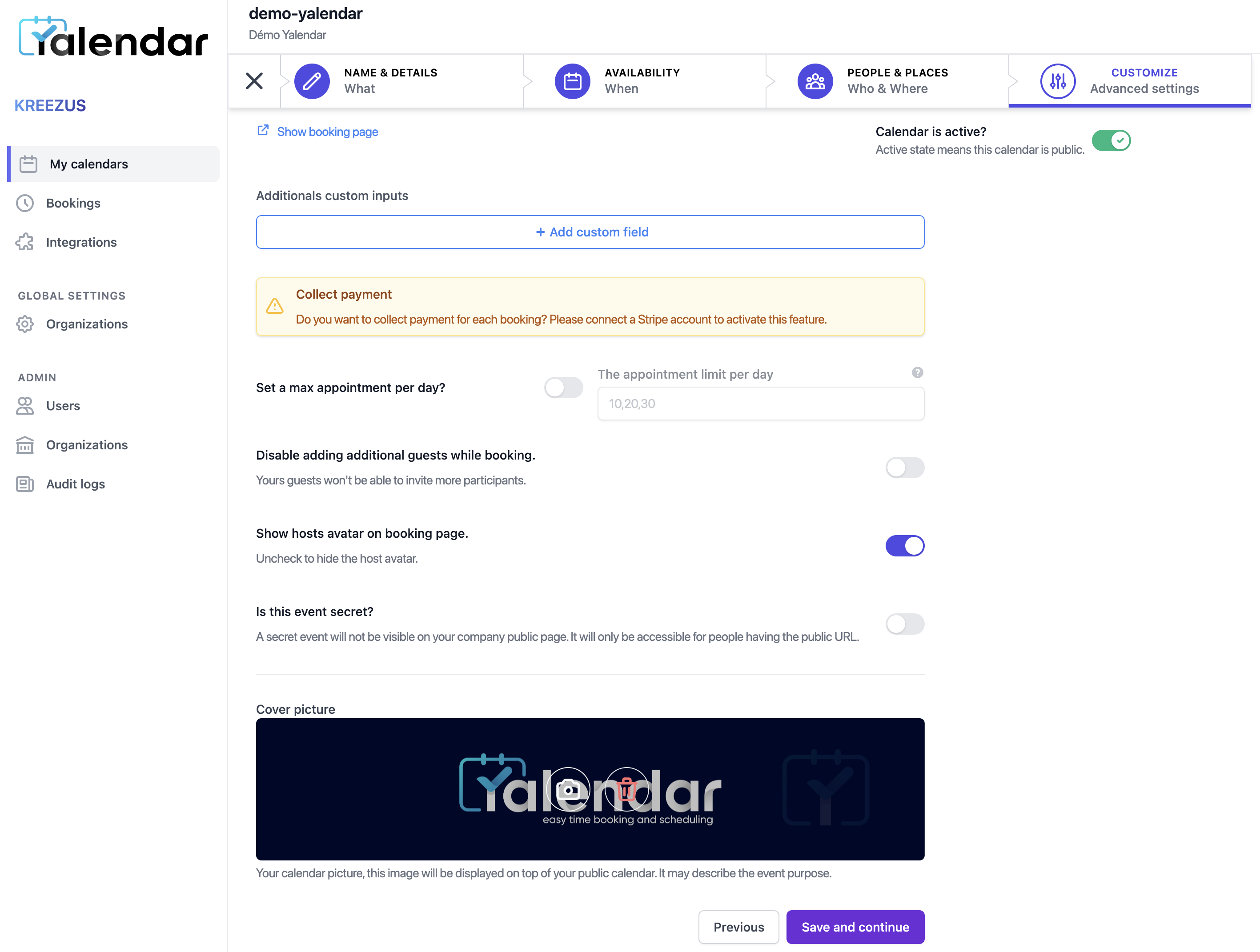 screenshot of Yalendar