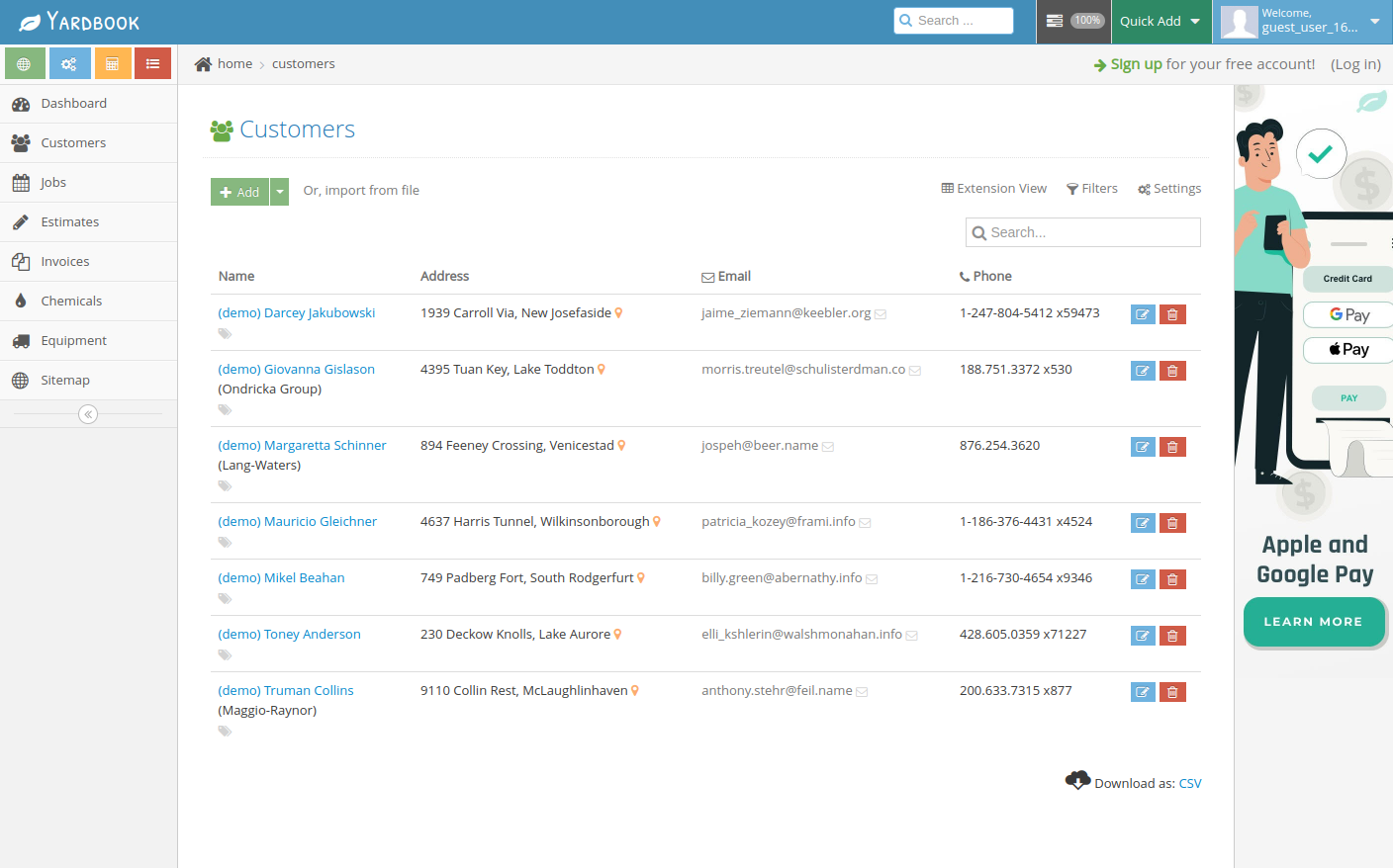 screenshot of Yardbook