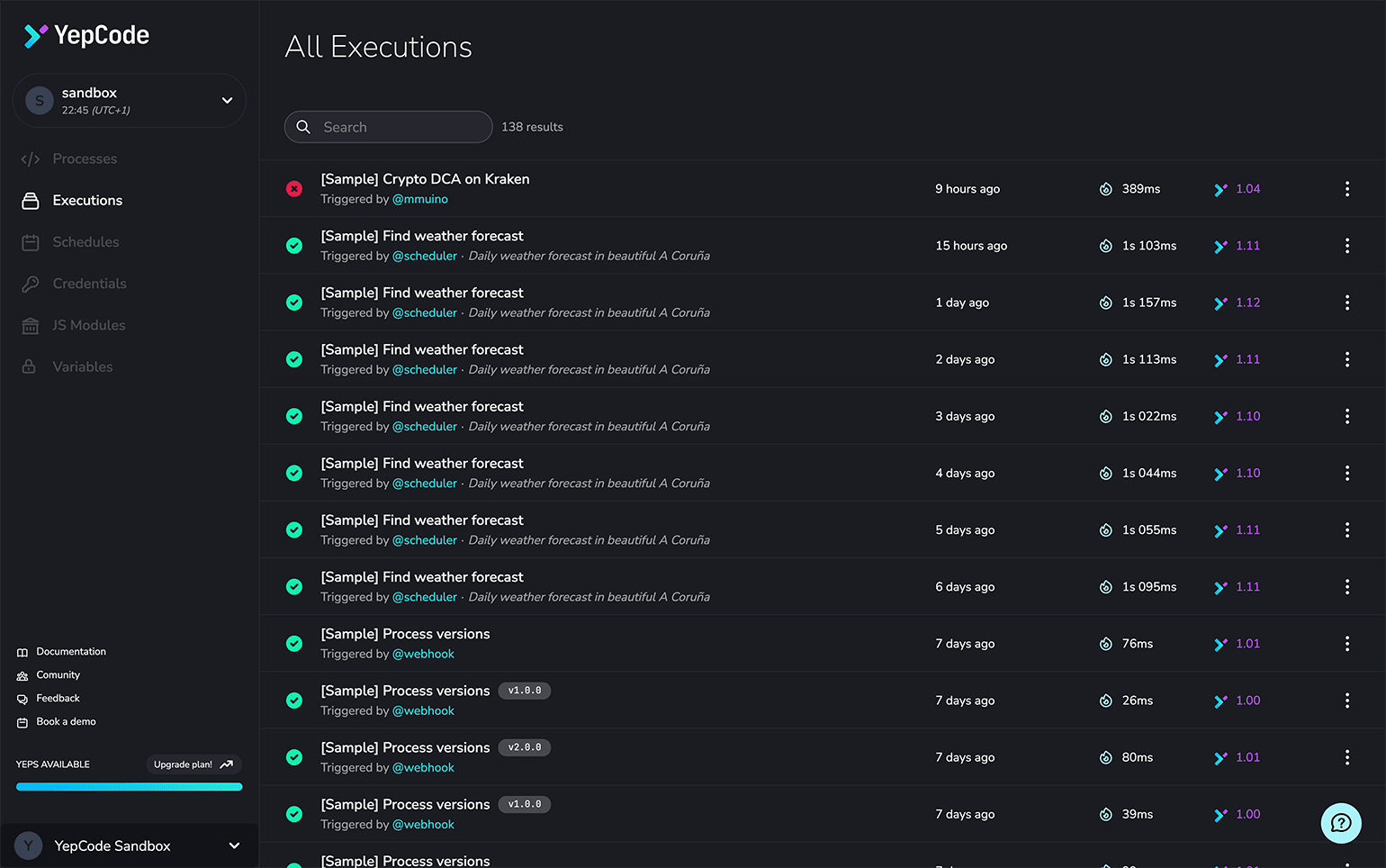 screenshot of YepCode