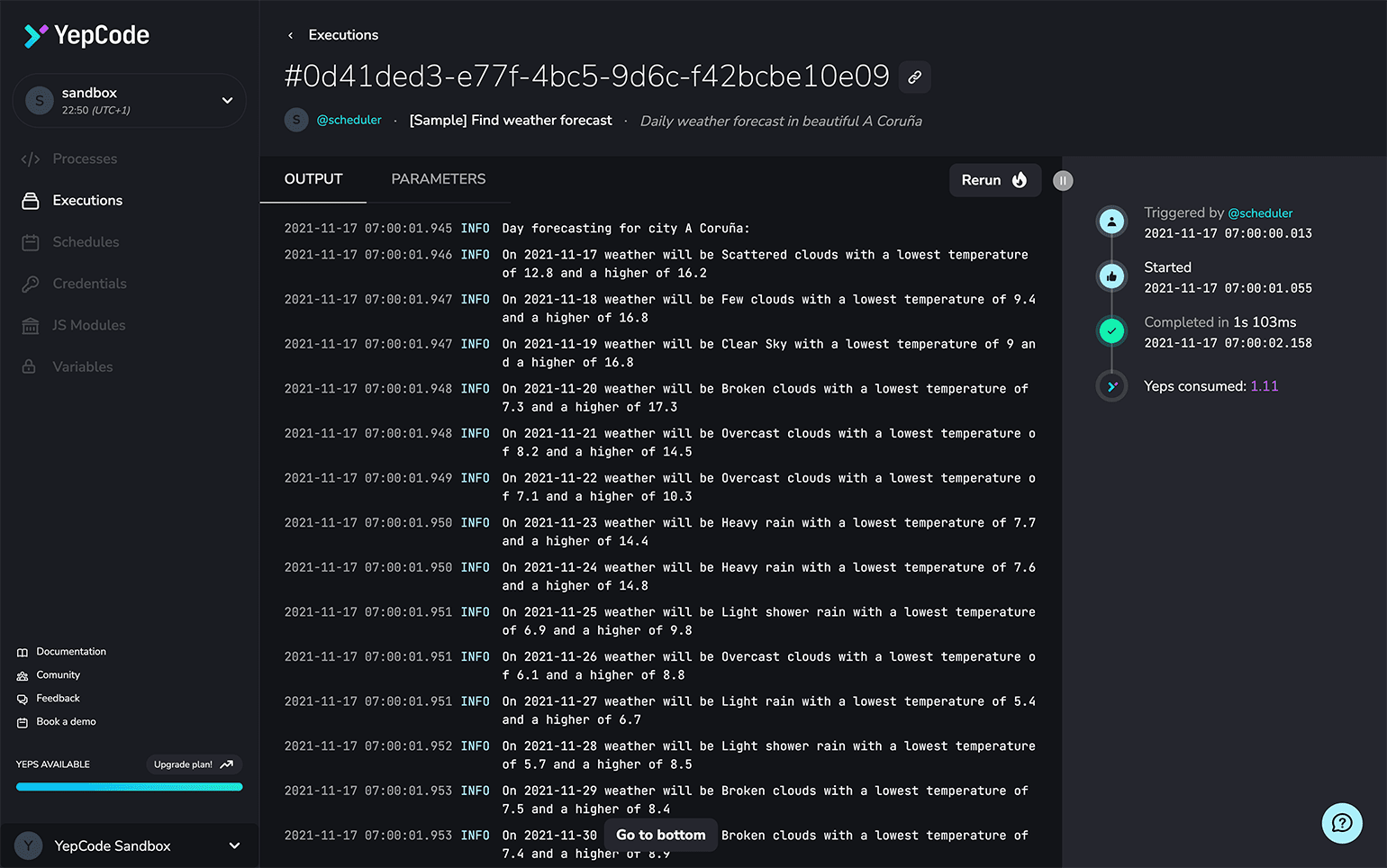 screenshot of YepCode