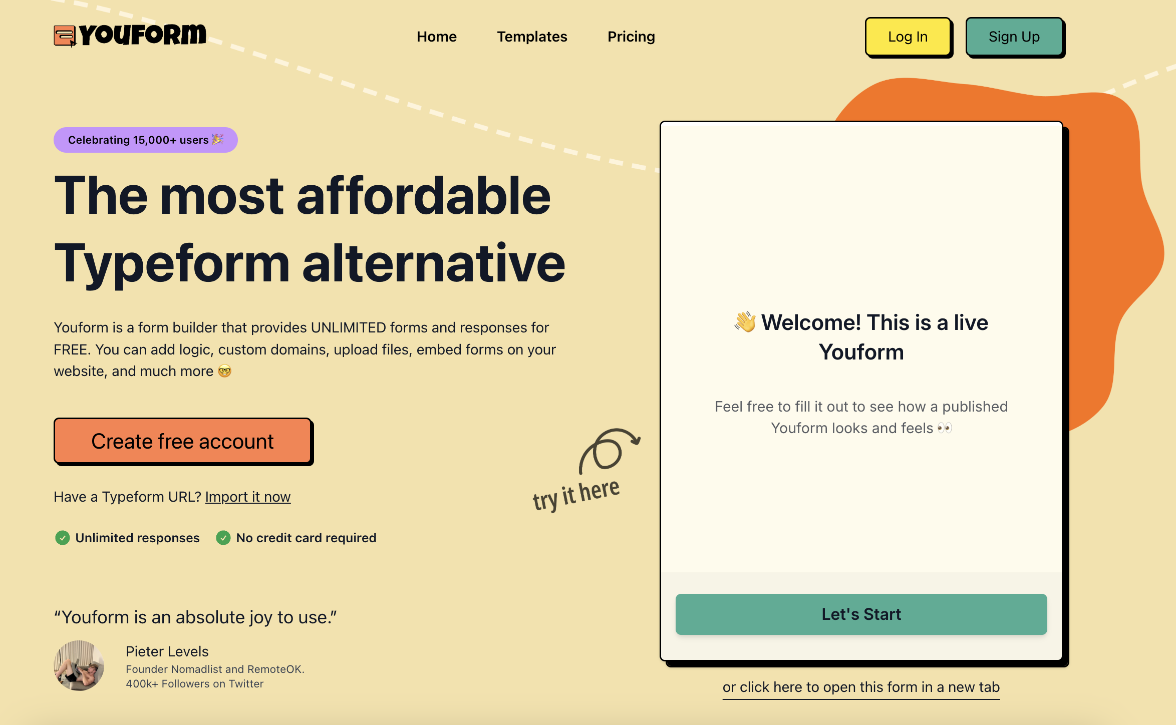 screenshot of Youform