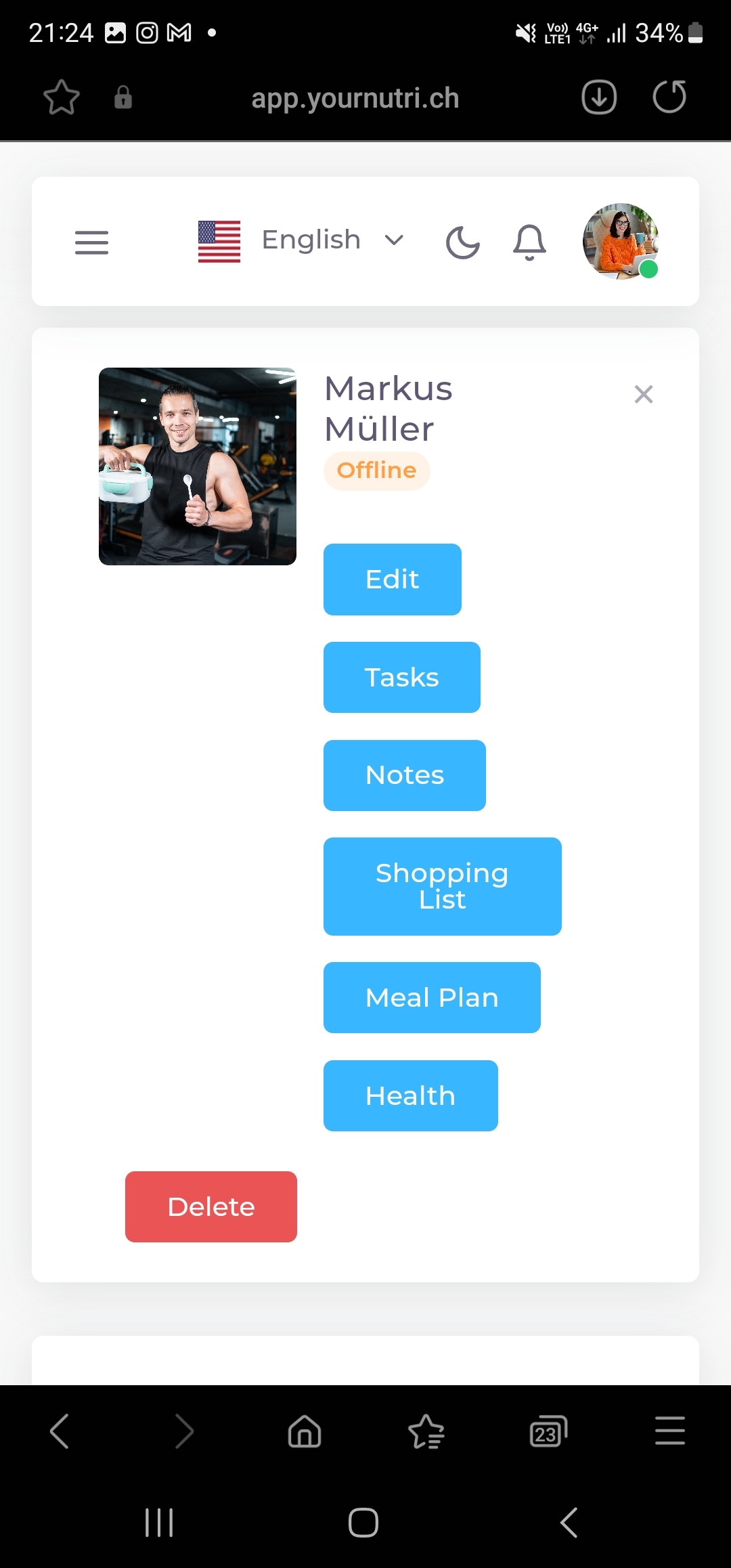 screenshot of YourNutri