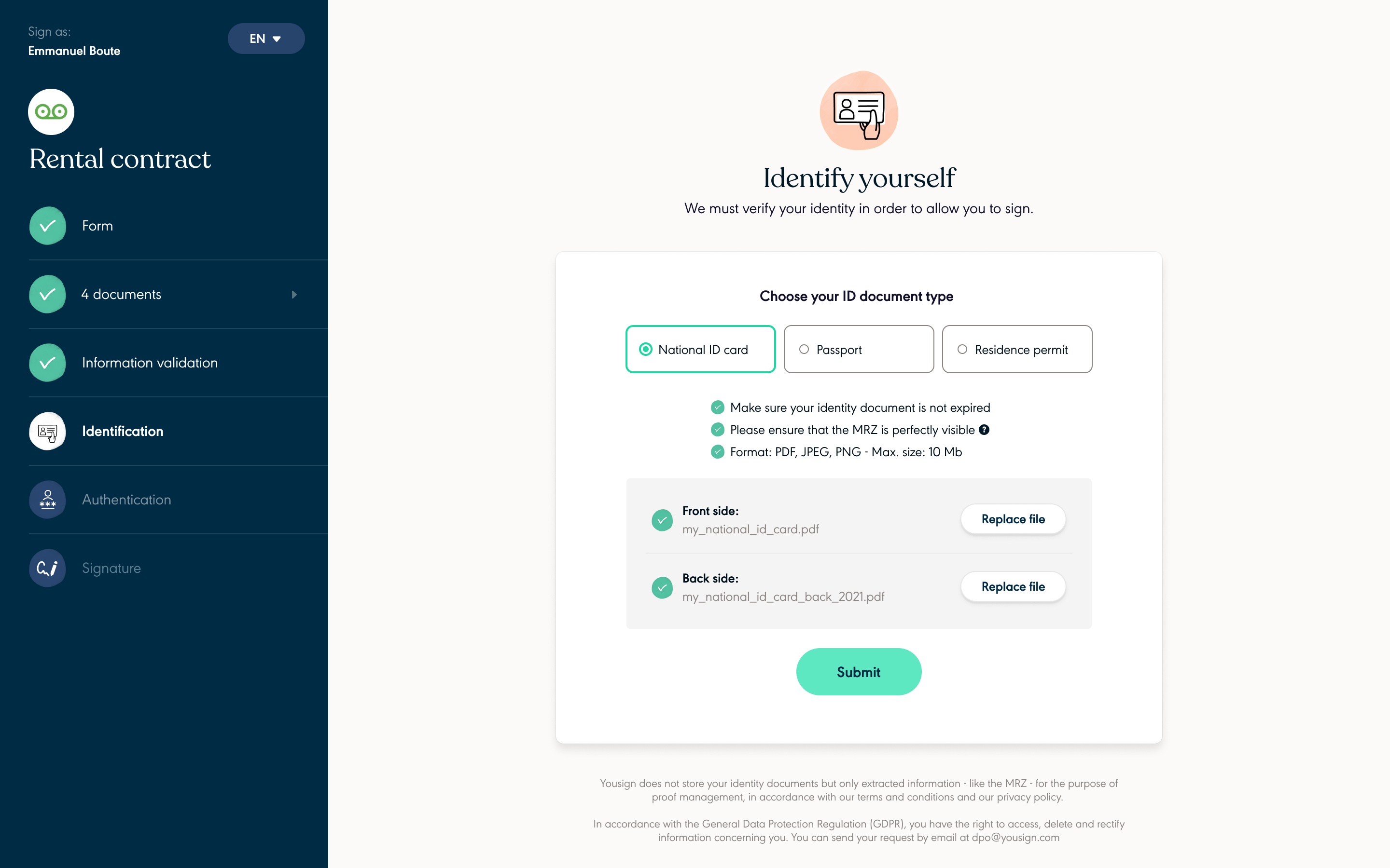 screenshot of Yousign