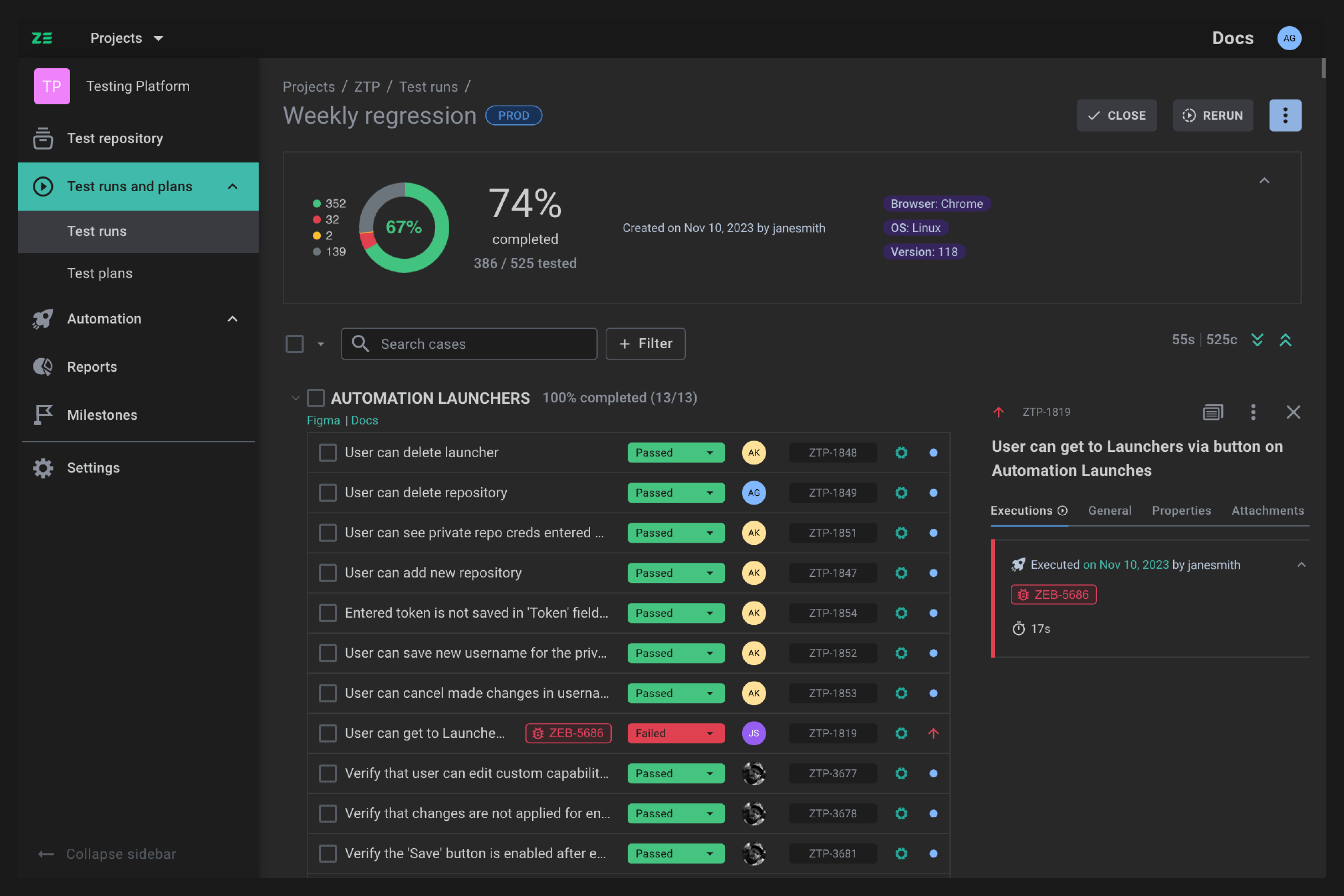 screenshot of Zebrunner