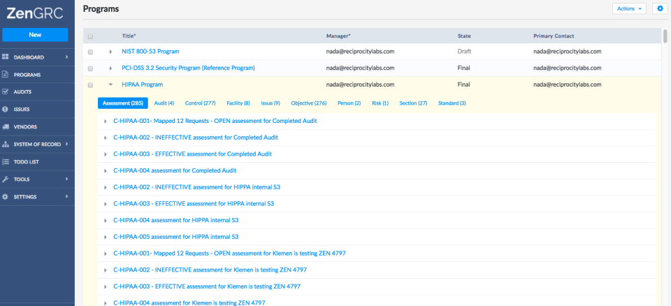screenshot of ZenGRC