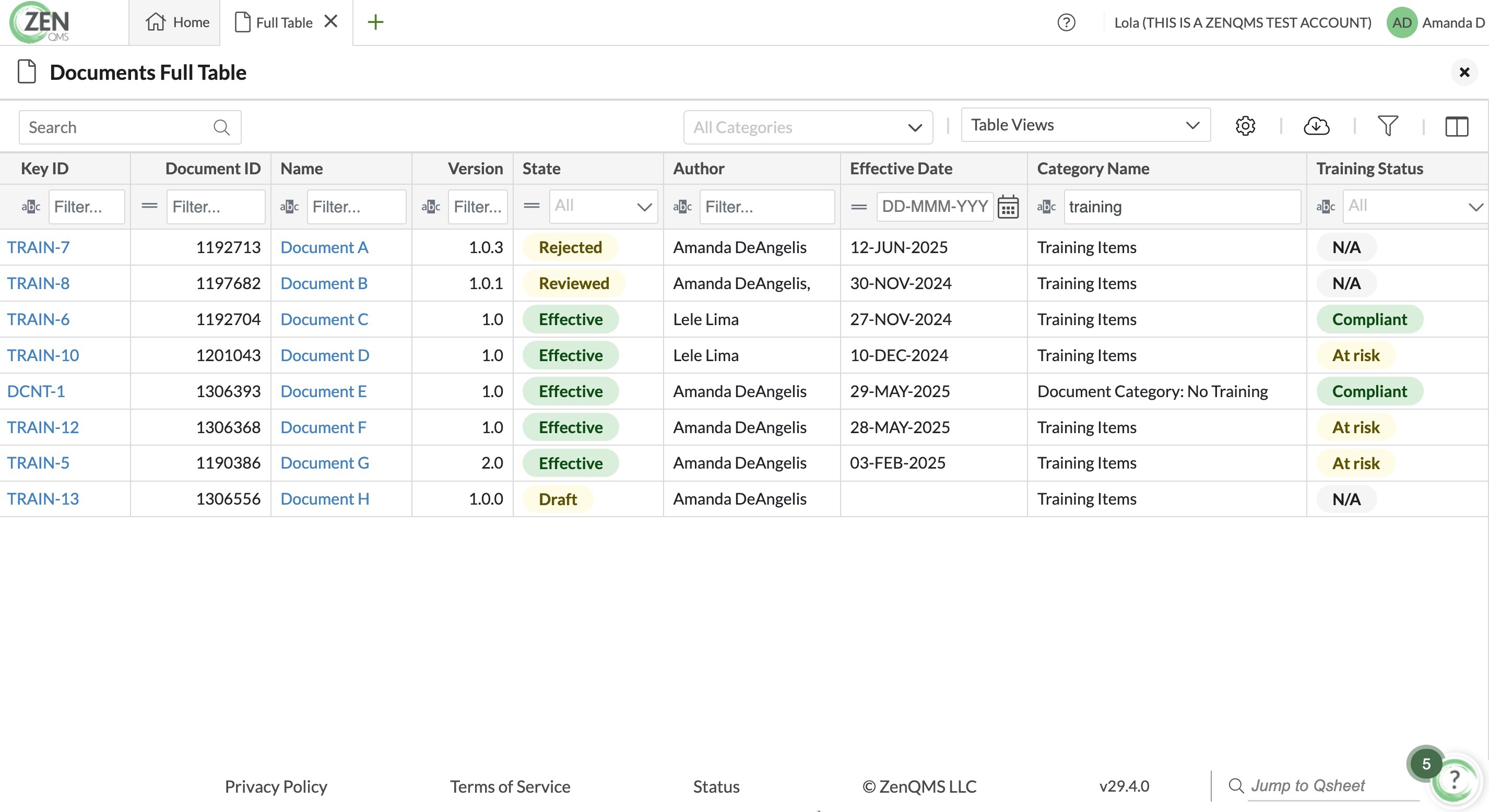 screenshot of ZenQMS