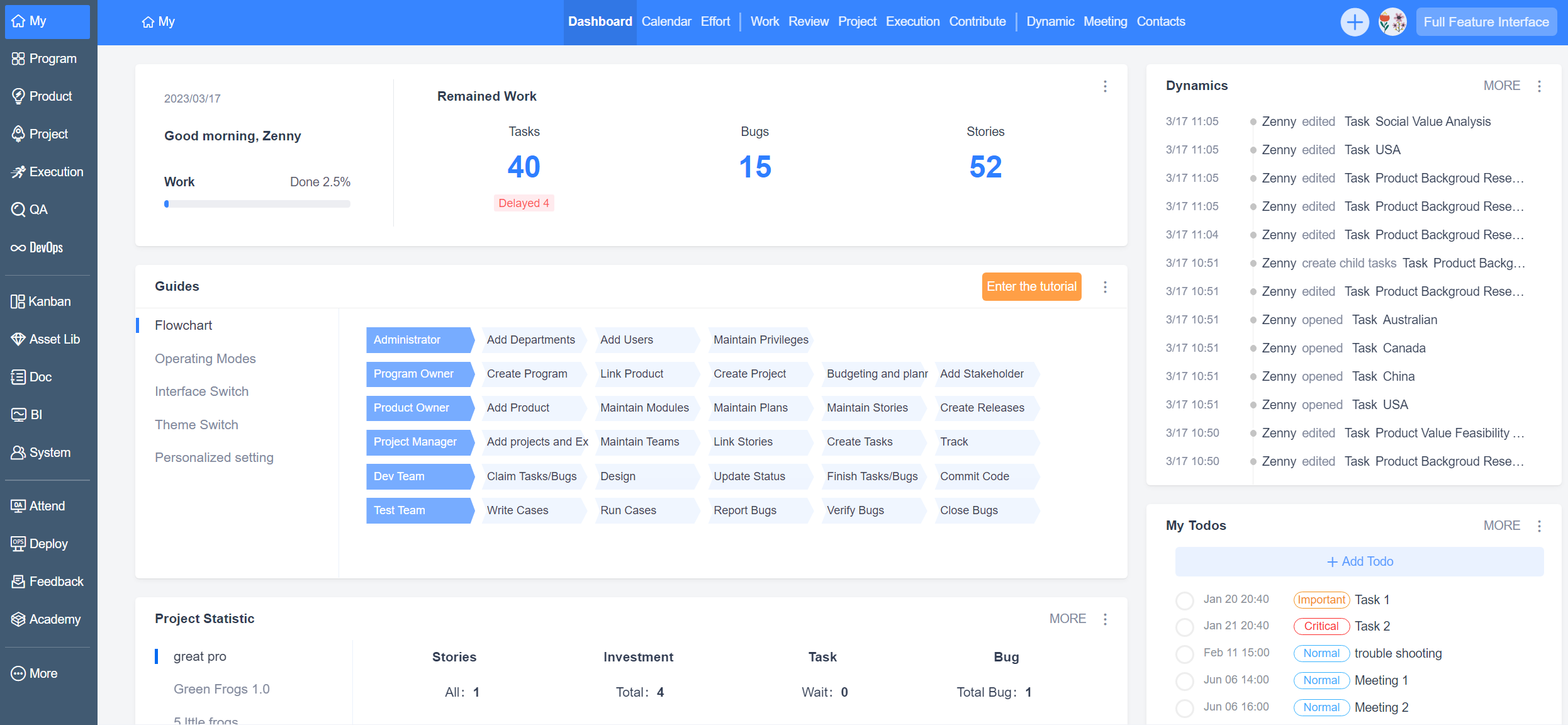 screenshot of ZenTao