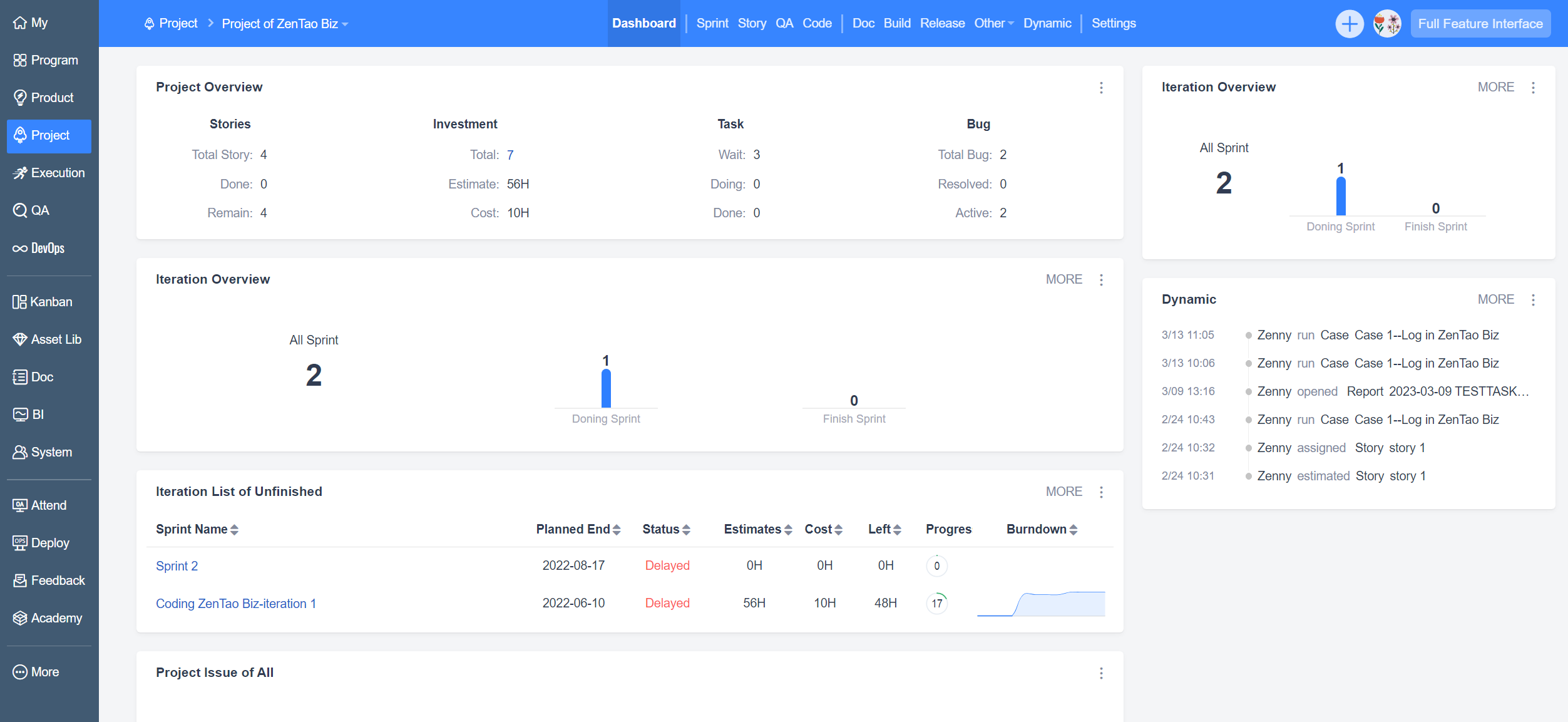 screenshot of ZenTao