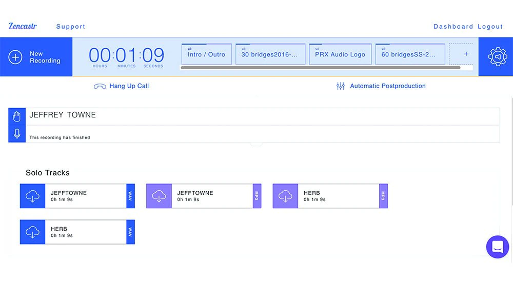 screenshot of Zencastr