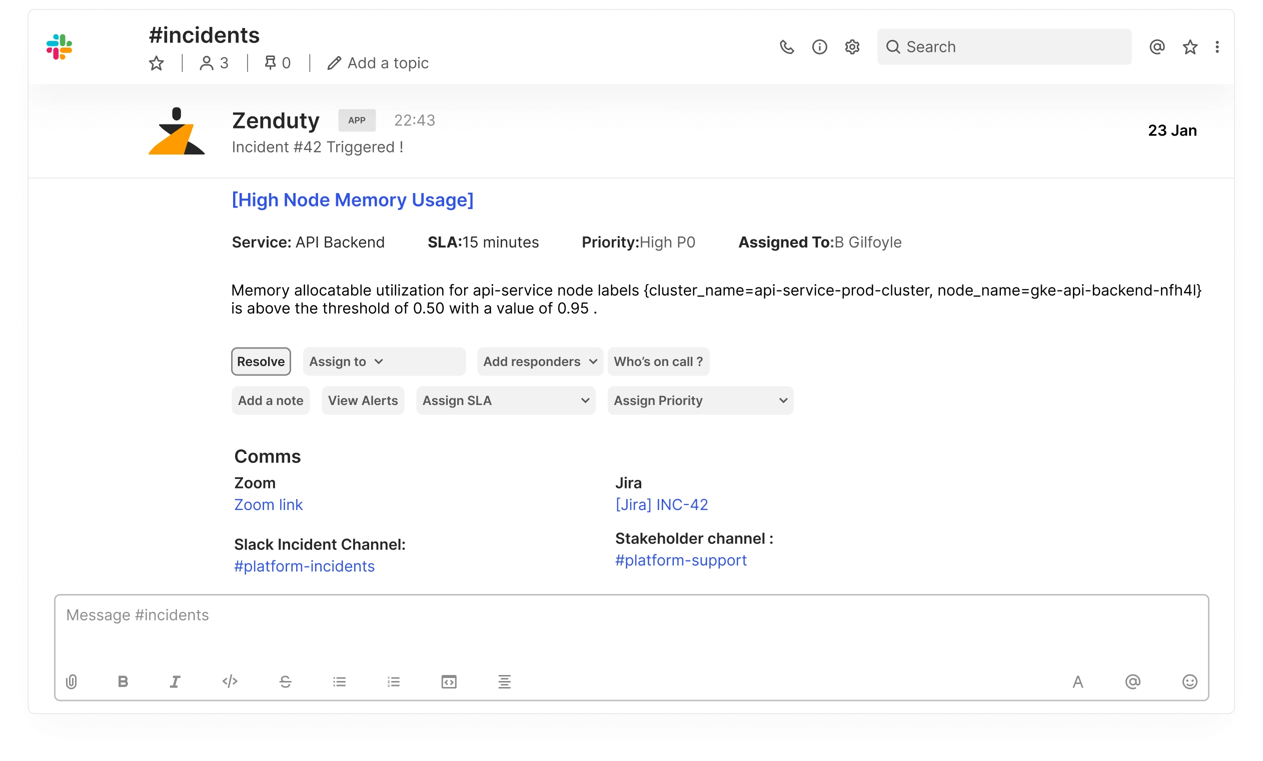 screenshot of Zenduty