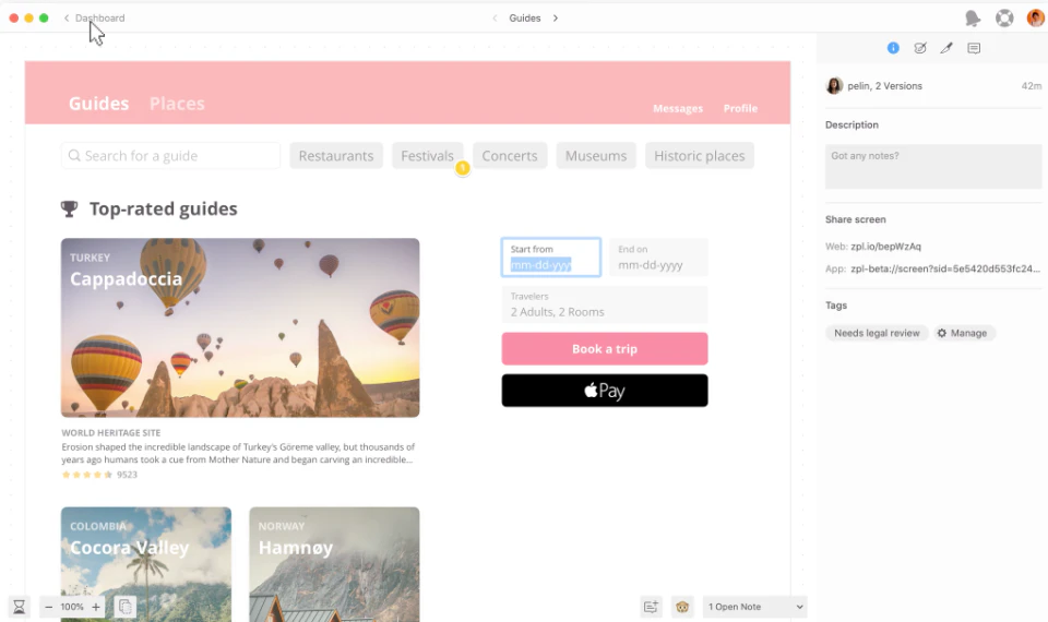 screenshot of Zeplin