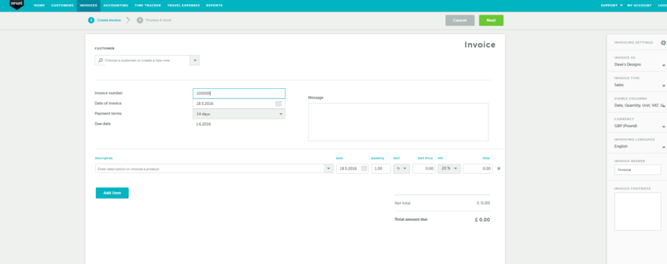 screenshot of Zervant