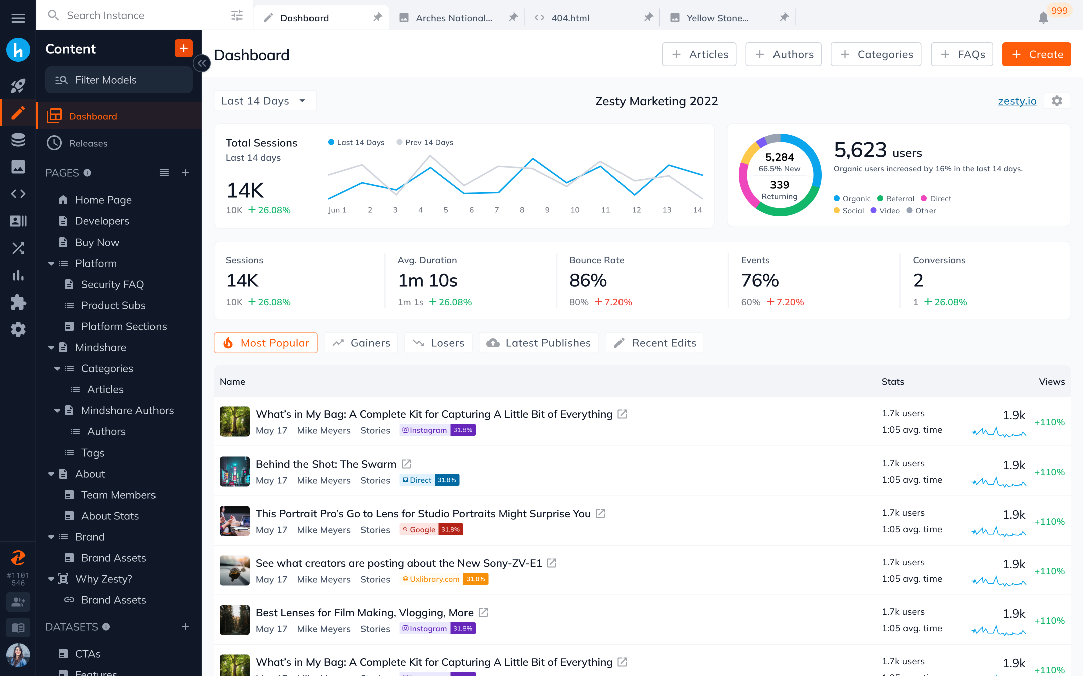 screenshot of Zesty.io