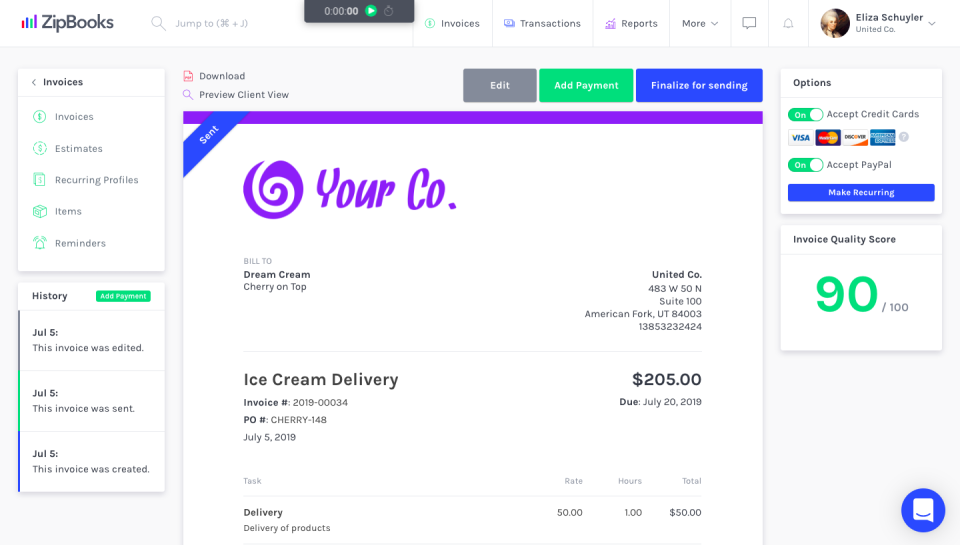 screenshot of ZipBooks