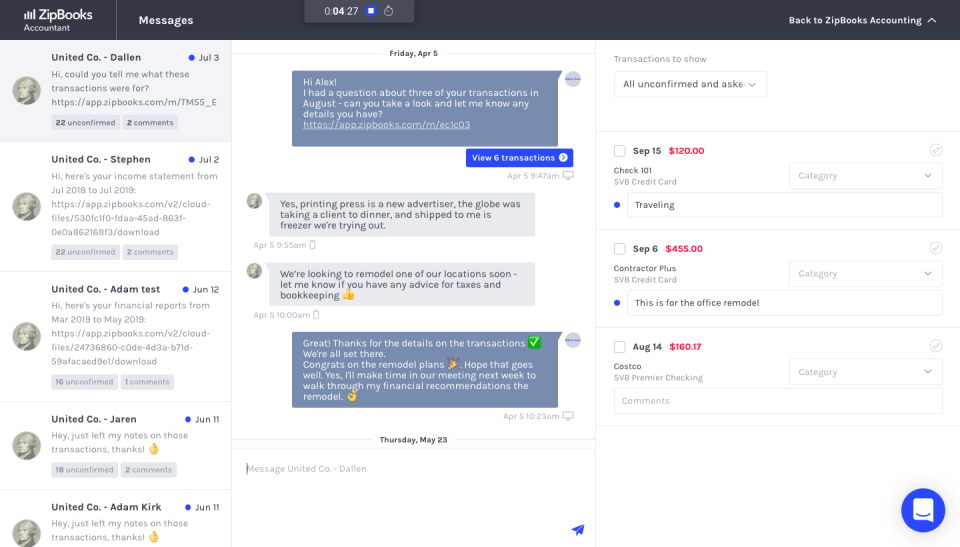screenshot of ZipBooks