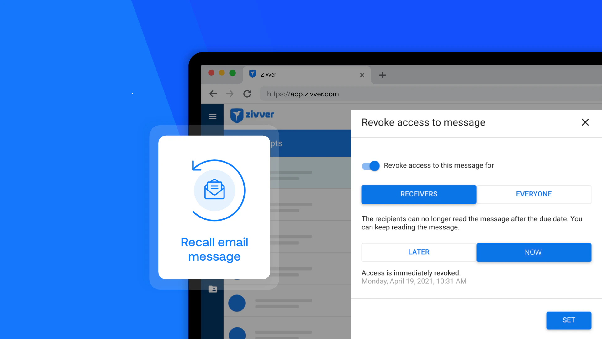 screenshot of Zivver