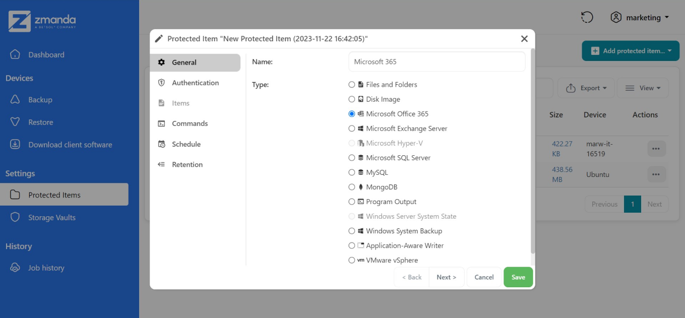 screenshot of Zmanda