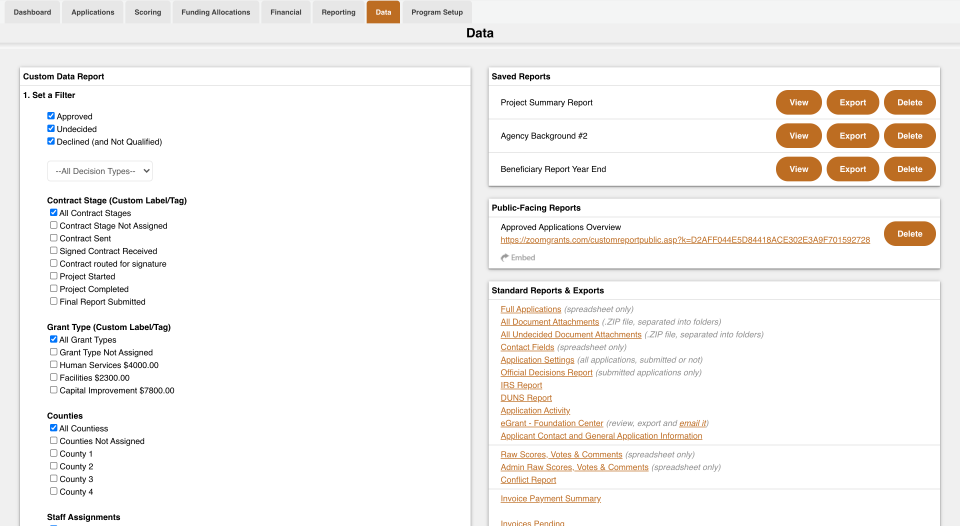 screenshot of ZoomGrants