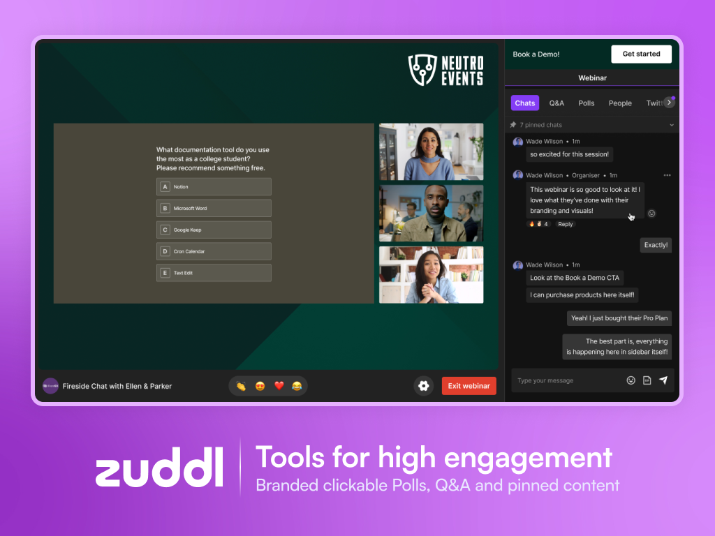 screenshot of Zuddl