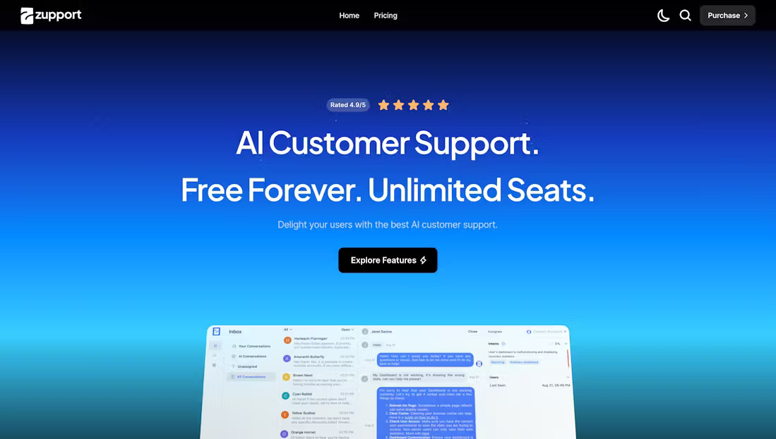 screenshot of Zupport