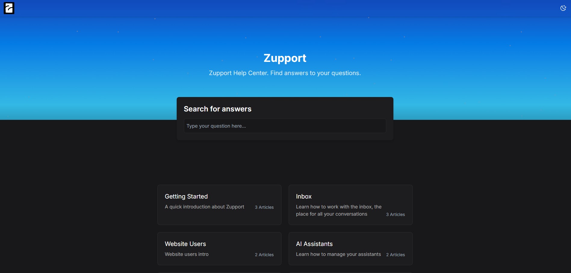 screenshot of Zupport