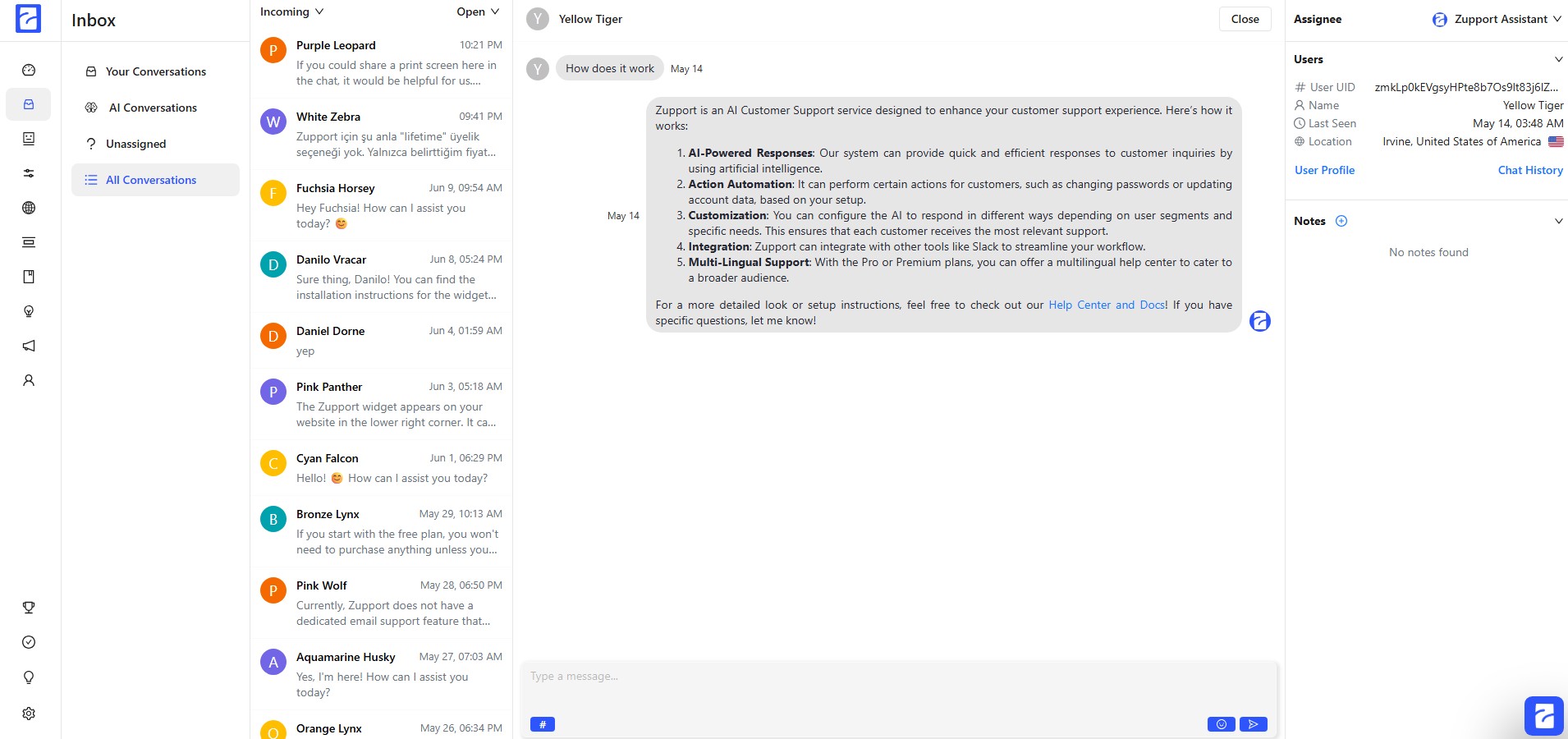 screenshot of Zupport