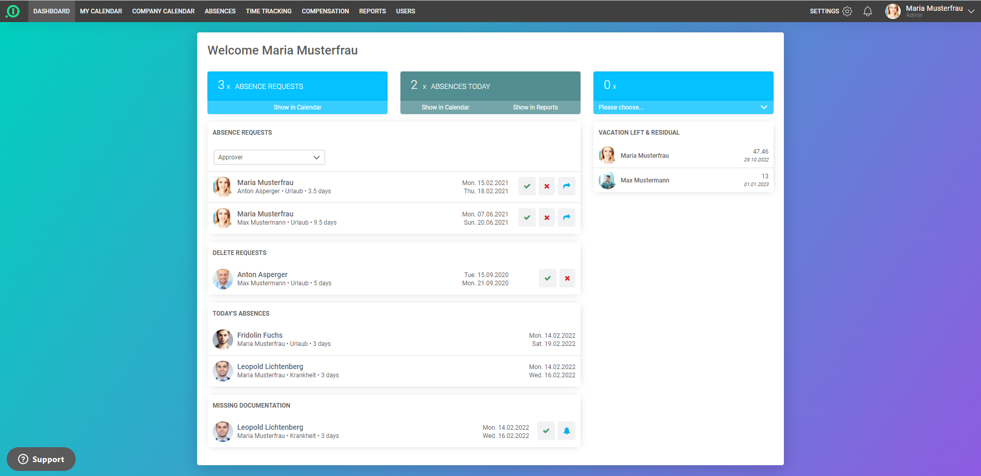 screenshot of absence.io