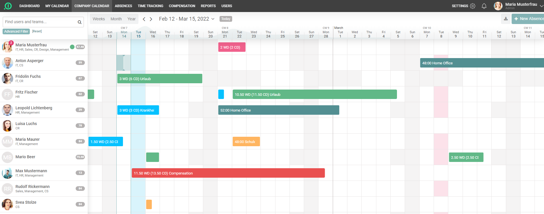 screenshot of absence.io